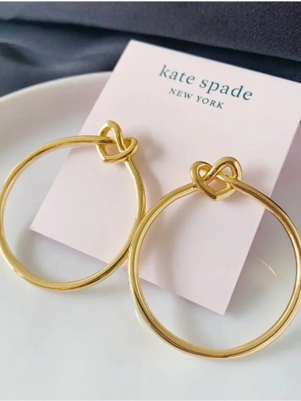 Kate Spade Gold Heart Knot Hoop Earrings Large Statement Hoops Love Jewelry